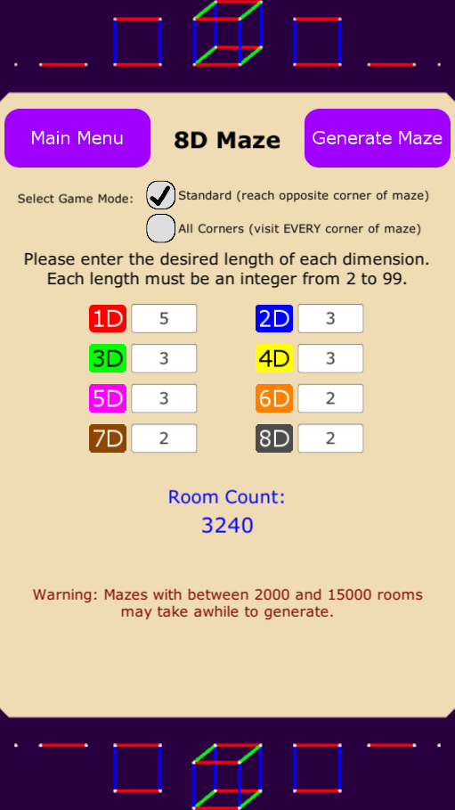 3D Corners Mode Maze